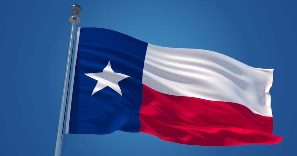 Texas Flag flying over Carrollton TX