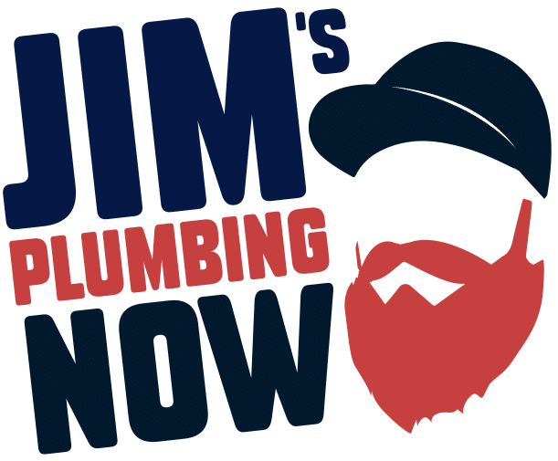 Jim's Plumbing Logo and text in red and blue