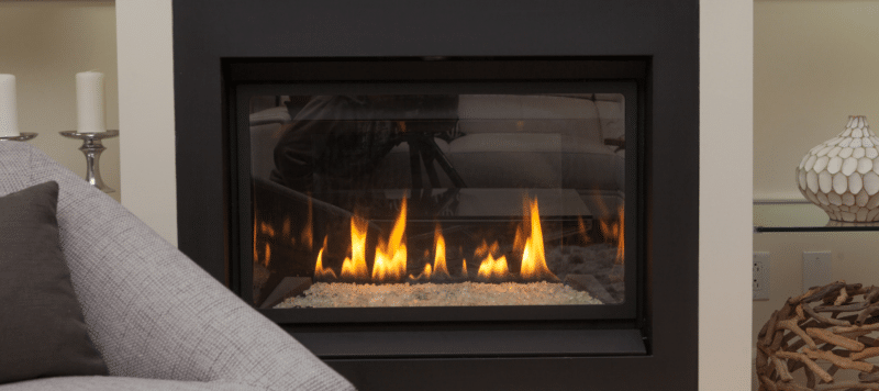 closeup of a gas fireplace installed in a home