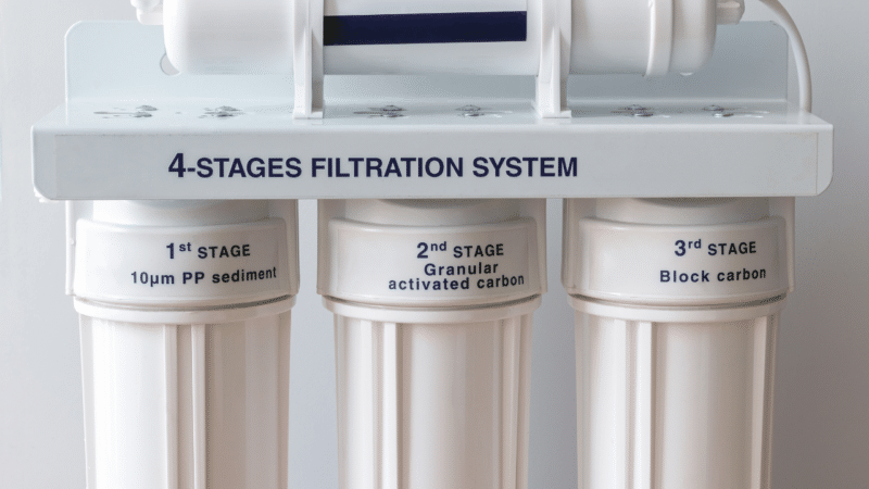 A three-stage water filtration system.